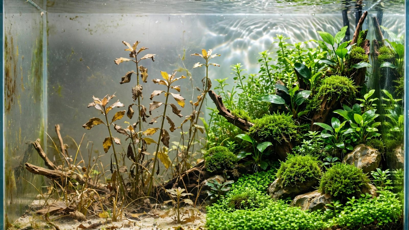 Beginner aquarium being rescaped with young plants filling in
