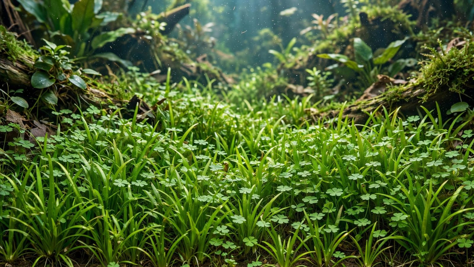 Low-tech carpet of dwarf sagittaria spreading across the substrate