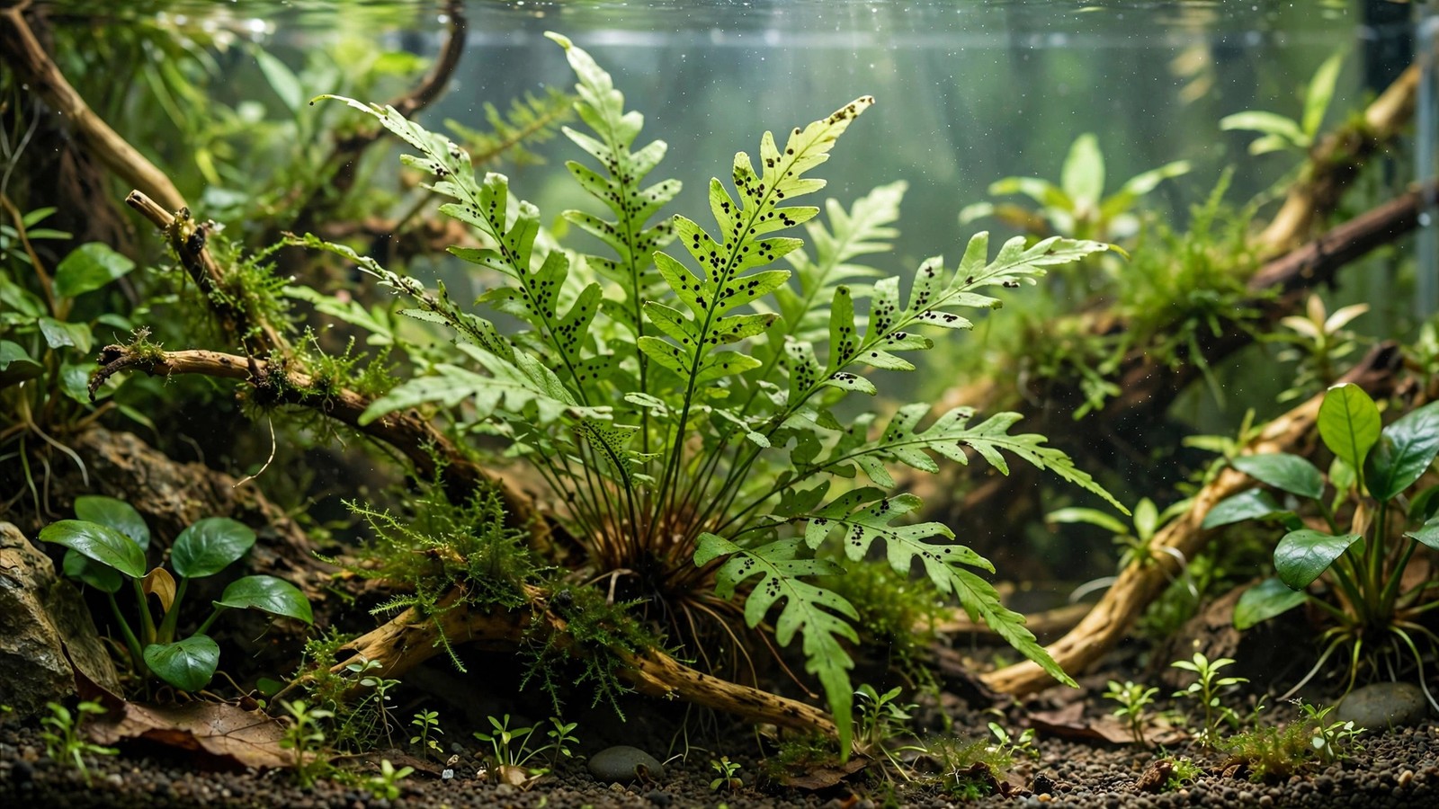 Java fern leaf with black spore spots on underside