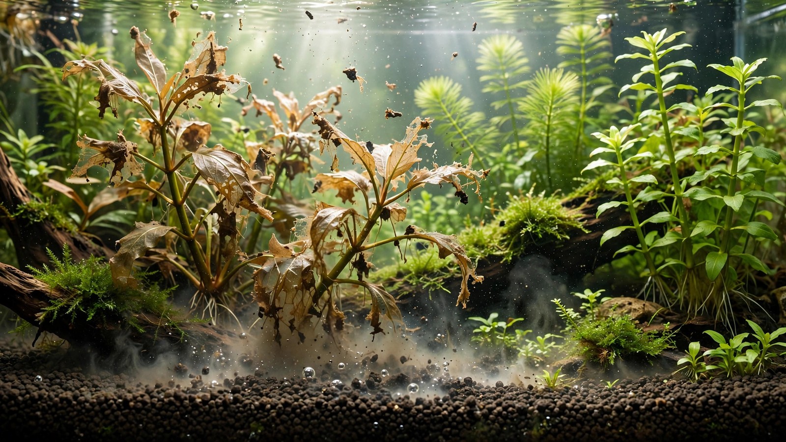 New aquasoil aquarium with melting plants from ammonia pulse