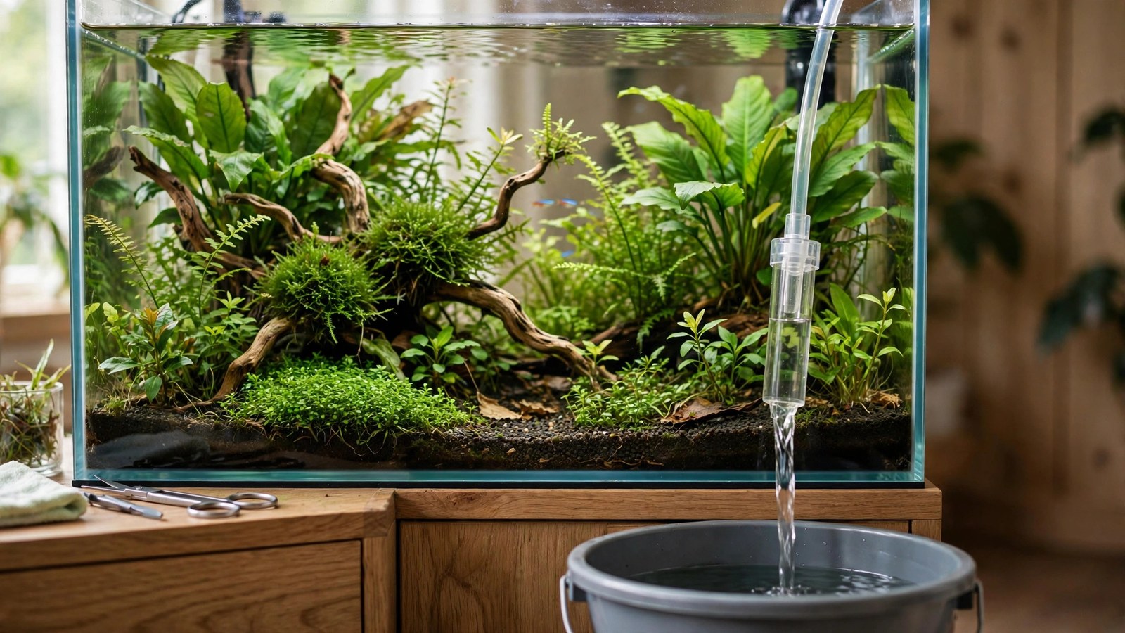 Gentle water refill poured over a plate to protect planted substrate