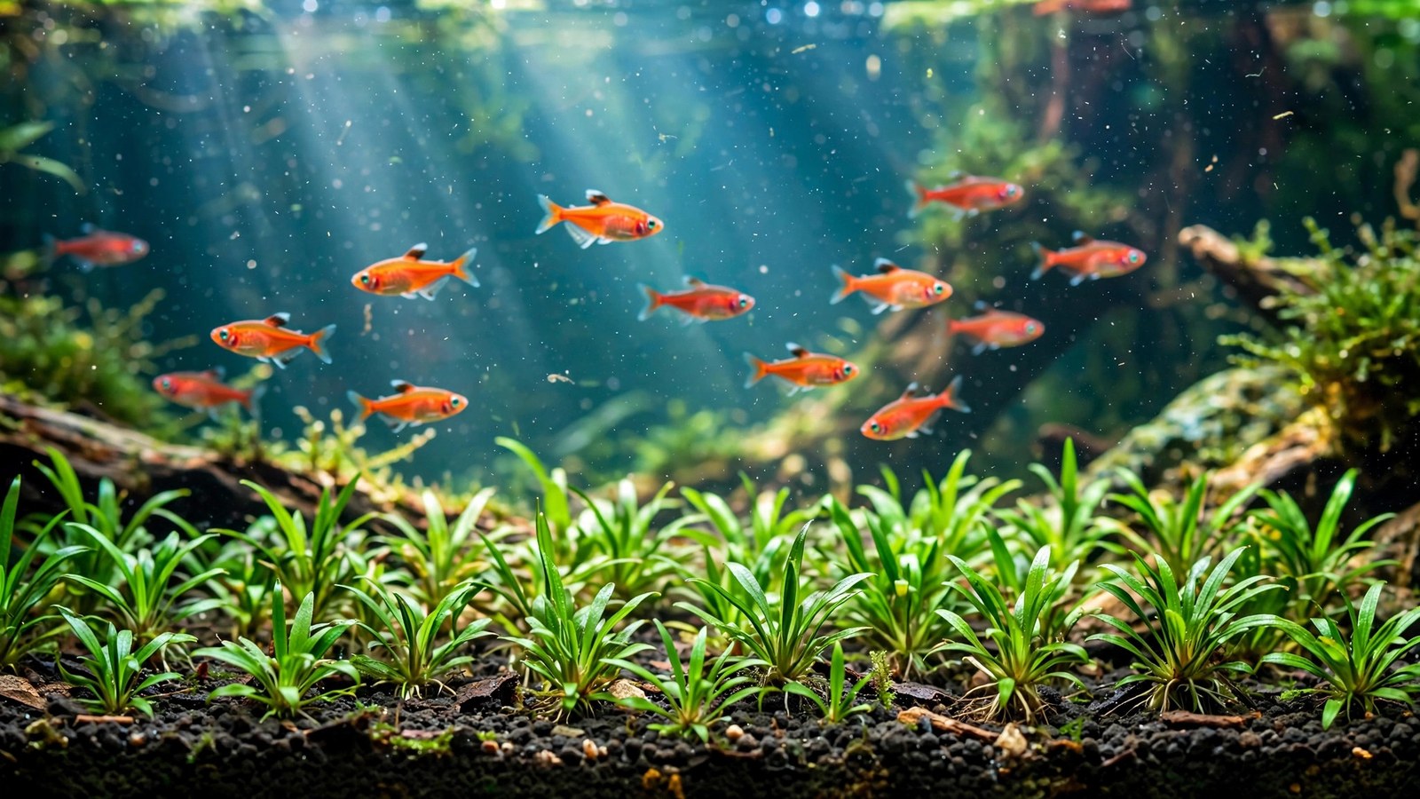 Cryptocoryne parva foreground carpet in a planted nano aquarium