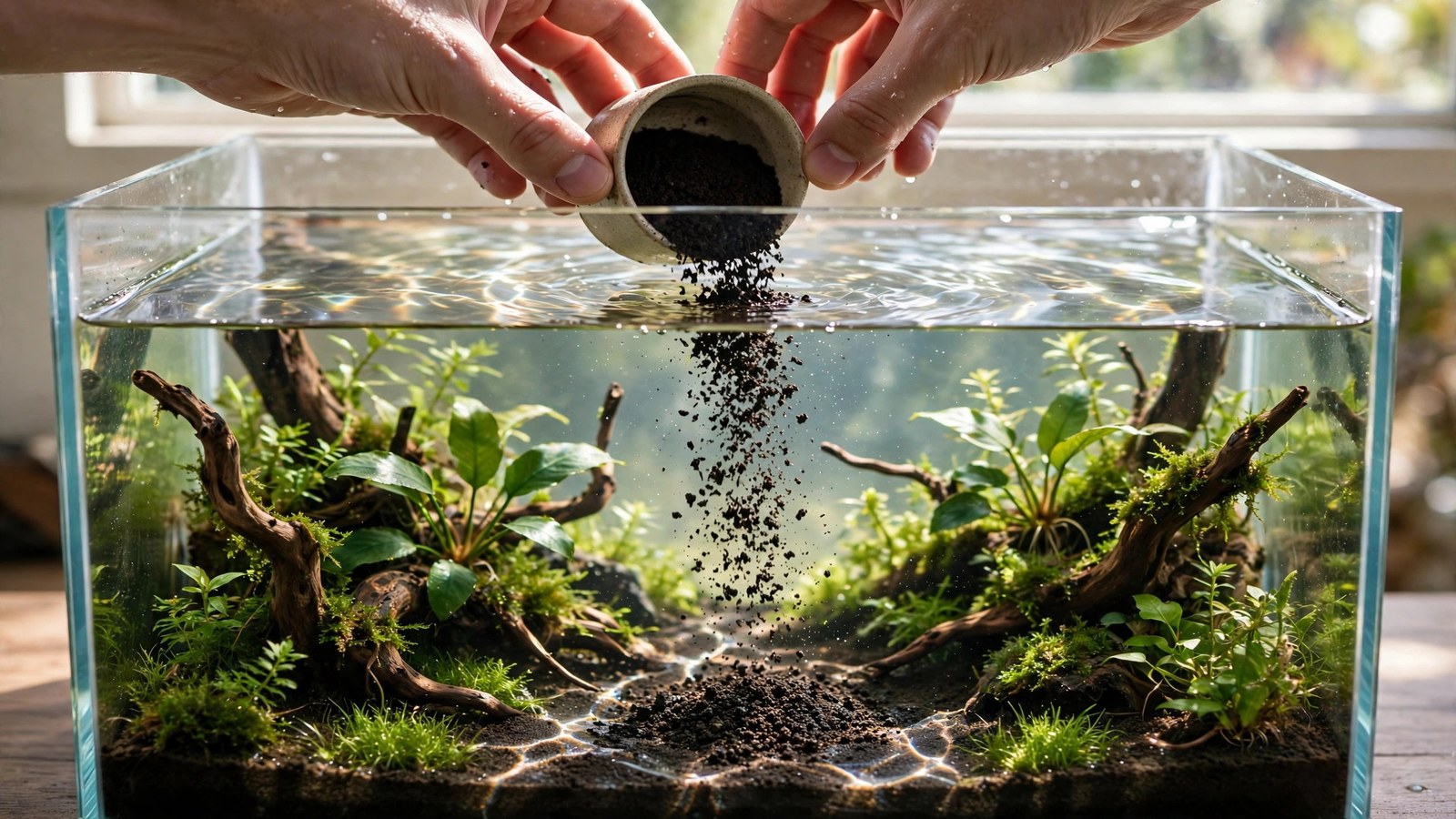 Aquarist replacing substrate in an established planted tank