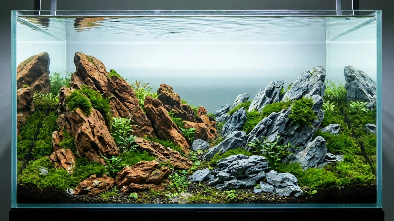 Dragon stone and seiryu stone side by side in an aquascape layout comparison