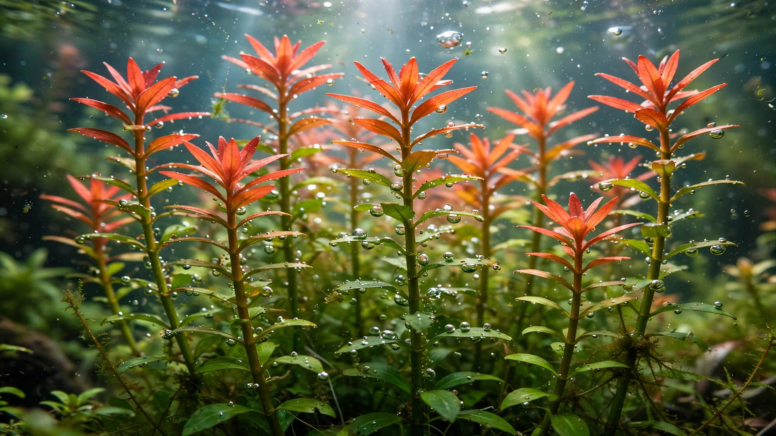 Rotala H'ra aquarium stems with red-orange tops in a planted tank